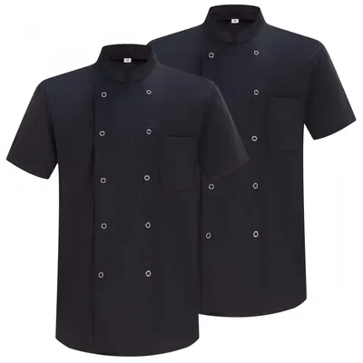 Kochjacke mit kurzen Ärmeln, 2er-Pack, schwarz, 3XL