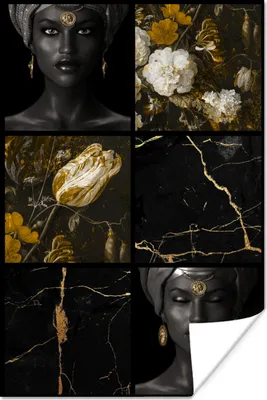 Produktbild von MuchoWow® Poster Blumen - Frauen - Marmor - Gold 40x60 cm - Plakate für die Wand - Poster Babyzimmer