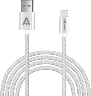 Produktbild von alkaya. Ladekabel USB-C, Datenkabel geflochten weiss, kompatibel mit Samsung, Xiaomi, Sony, Google, Huawei - 1m/15W
