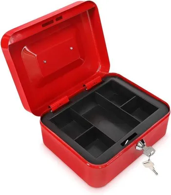 Image de Coffre-fort rouge avec serrure à combinaison en métal pour pièces et billets, poignée et serrure