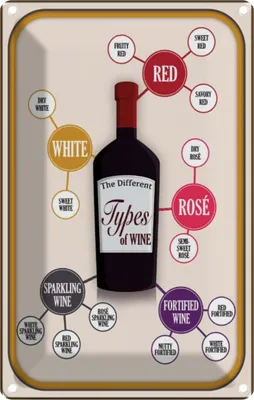 Produktbild von vianmo Blechschild 18x12 cm Wein Types of Wine red white rose Essen Trinken