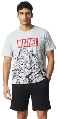 Produktbild von Marvel Schlafanzug für Männer - Pyjama Set Kurzarm Oberteil mit Hose Grau M