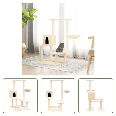 Image de The Living Store Arbre à chat avec colonnes à griffer en sisal Crème 94,5 cm
