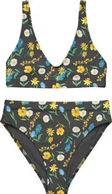 Produktbild von Mr. & Mrs. Panda Bikini Frühlingserwachen Design Größe XXL - Weiß - Geschenk, Natur, Bademode, High Waist, Muster, Zweiteiler, Bikinihose, Wiese, Bikinioberteil, Blumen