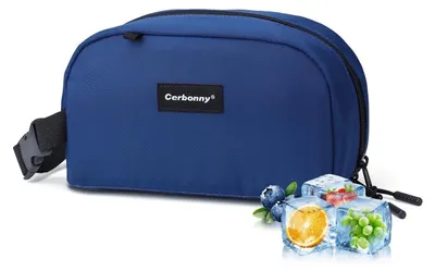 Zdjęcie produktu dla Torba na lunch, izolowana, wodoszczelna, przenośna, kolor granatowy, pojemność 2,5 l, wymiary: 12,7 x 22,9 x 10,2 cm