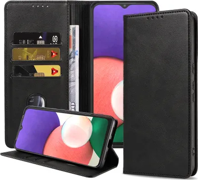 Produktbild von Smartphonica Samsung Galaxy A22 5G kunstleren hoesje  met magnetische sluiting en pashouders book case - zwart