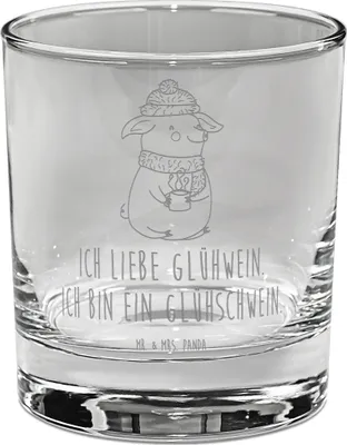 Produktbild von Mr. & Mrs. Panda Whiskyglas Schwein Glühwein - Transparent - Geschenk, Weihnachtsmarkt, Old Fashioned Glas, Punsch, Whiskey Tumbler, Glühschwein, Winter, Gravur