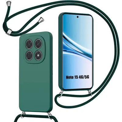Image de Coque pour Xiaomi Redmi Note 15 5G/4G, Silicone Liquide Souple avec Cordon Vert Nuit