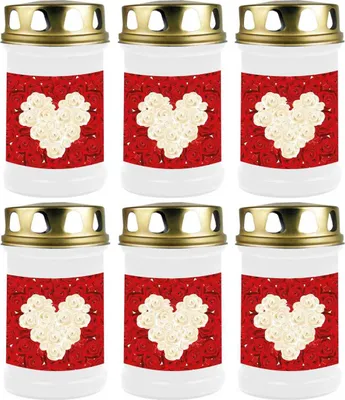 Immagine prodotto di Candela Grave bianca confezione da 6, durata di combustione: 48 ore (per candela), motivo: cuore di rosa