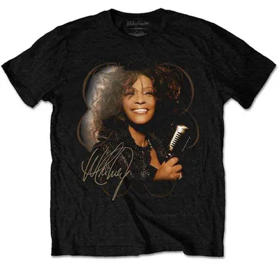 Productafbeelding van Whitney Houston, vintage microfoonfoto, zwart T-shirt
