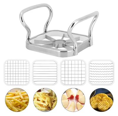Produktbild von 5-in-1-Edelstahl-Kartoffelschneider, Obstschneider, Zerkleinerer, Pommes-Frites-Werkzeug, Küchenhelfer