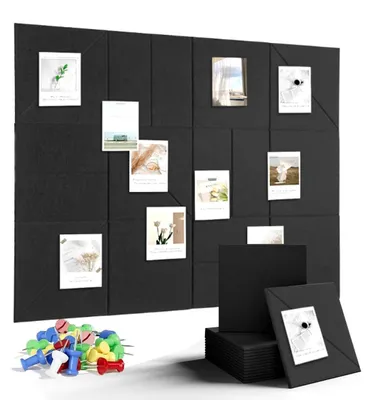 Image de Tableau d'affichage 120 x 90 cm – Feutre épais, adhésif, épaisseur 9 mm | Tableau de vision pour photos, tableau d'affichage pour la cuisine, le bureau, l'école | Couleur beige clair, noir, lot de 12 pièces