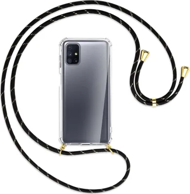Produktbild von Handykette Backcover-Schutzhülle mit Band (Metall goldfarben) für Samsung Galaxy M51 - schwarz/gold