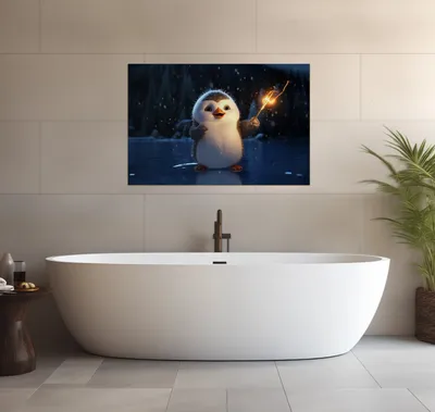 Produktbild von Wallario wasserfestes Poster selbstklebend 91,50 x 61 cm, Süßer Pinguin, Badezimmerposter Spritzschutz mit Hochglanzoberfläche in Glasoptik