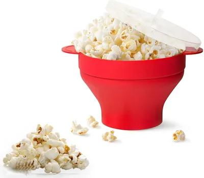 Produktbild von Rote, BPA-freie Silikon-Popcornmaschine für die Mikrowelle, faltbare Schüssel 25,5 x 14,5 cm, ideal für Partys, Zuhause und Küche