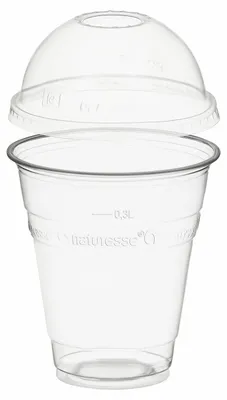Produktbild von 50x Trinkbecher 300ml + Domdeckel mit Rundloch aus PLA