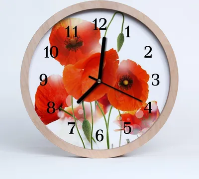 Produktbild von Holzuhr 20fi cm wanduhr - Mohnblumen