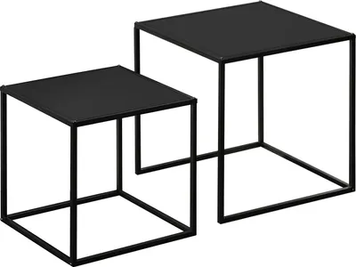 Produktbild von Couchtisch-Set 2Er-Set Beistelltische Im Modernen Design, Stahlgestell, Bis 10 Kg, Schwarz, 120X59X45Cm