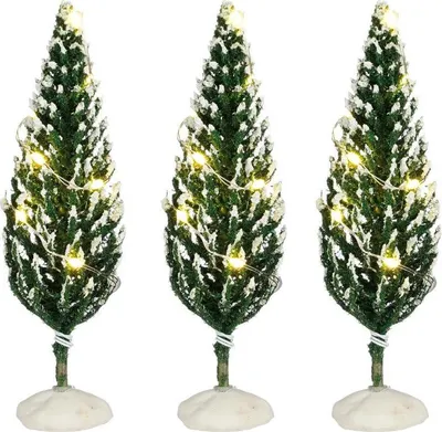 Produktbild von Edelman Weihnachtsdekoration 3er Set beleuchtete, verschneite Nadelbäume 10,5x4 cm