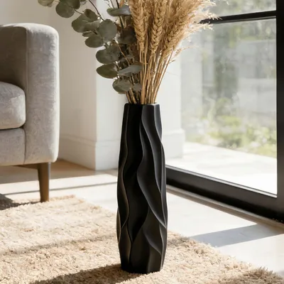 Produktbild von Omgoods – Moderne, schwarze Keramikvase (40 cm) für Blumen und Dekoration