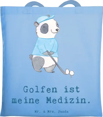 Produktbild von Mr. & Mrs. Panda Einkaufstasche Panda Golfen - Sky Blue - Geschenk, Schultasche, Golf Verein, Shopping Tasche, Golfturnier, spielen, Tote Bag, Golfplatz, Stoffbeutel