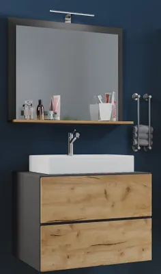 Produktbild von VCM 3-tlg. Waschplatz Waschtisch | Waschbecken Unterschrank Breite 60 cm | Badmöbel Set mit Schubladen Spiegel | Lendas