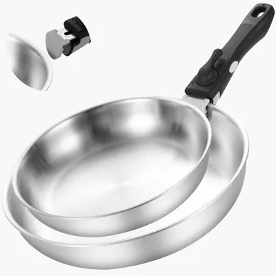 Produktbild von Pfannenset Edelstahl 22+28 cm mit abnehmbarem Griff Induktionsgeeignet Backofenfest Spülmaschinenfest Silberfarben