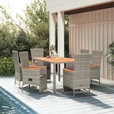 Produktbild von Möbel 7-tlg. Garten-Essgruppe mit Kissen Grau Poly Rattan - Gartensessel 3157558