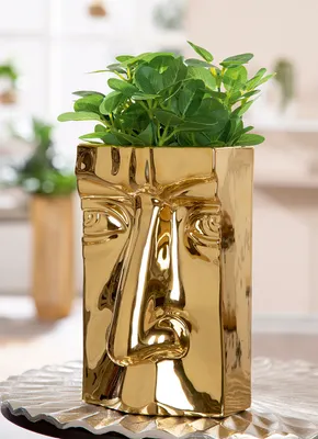 Produktbild von Gilde Vase, Gesicht, Volto , Keramik, goldfarben, VE 2, L. 11 cm, B. 14 cm, H. 23 cm Höhe: 23.00 cm Breite: 13.50 cm Tiefe: 11.00cm 59054