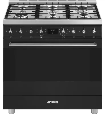 Productafbeelding van Smeg C9gmmb2, 90 cm gasfornuis met oven, 6 branders, zwart, zwart, één maat