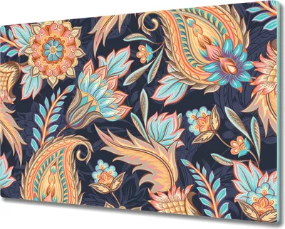 Produktbild von Glas-Herdabdeckplatte Glaskeramikfeldabdeckung Spritzschutz - 80x52 cm - Paisley blau orange