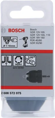 Zdjęcie produktu dla Bosch 2 608 572 075, Szybko zaciskowy uchwyt wiertarski, 1 mm, 1 cm, 1/4", Metal, Czarny, Stal nierdzewna