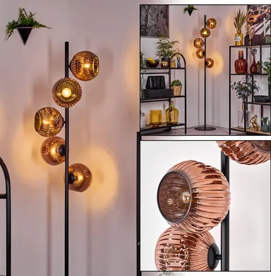 Produktbild von Villamare Stehlampe aus Metall/Riffelglas in Schwarz/Kupferfarben