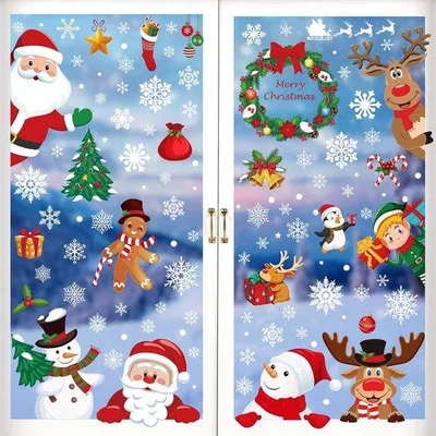 Produktbild von Set Weihnachtsfensteraufkleber - Schneeflocken, Weihnachtsmann, Rentiere