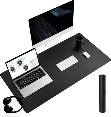 Image de Grand bureau noir Tapis de souris en cuir Sous-mains 90x43cm