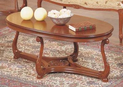 Produktbild von Ovaler Kaffeetisch braun lackiert Beistelltisch  Holz Couchtisch Wohnzimmertisch