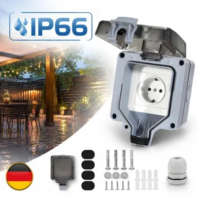 Produktbild von Aussensteckdose Wasserdicht IP66 Gartensteckdose Aufputz Wetterfest Steckdose DE