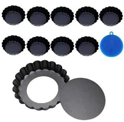 Produktbild von 10er Set Quicheformen mit Hebeboden 4 Zoll Antihaft Kohlenstoffstahl