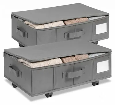 Unterbett-Aufbewahrungsbox mit Rollen, 2 Stück, 60x40x18,5 cm, grau