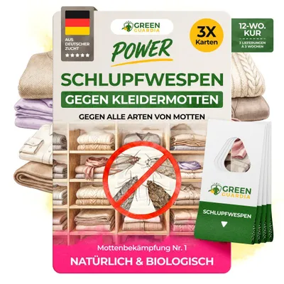 Produktbild von Schlupfwespen gegen Kleidermotten,3 Karten x 4 Lieferung (12 Karten) GreenGuardia- -Mottenschutz,Alternativ zu:Mottenfalle,Mottenkugel,Klebefalle