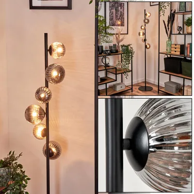Produktbild von Garaguso Stehlampe aus Metall/Riffelglas in Schwarz/Rauchfarben