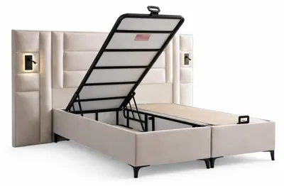 Obrázek produktu pro Postel s matrací v moderním stylu, béžová, s úložným prostorem, látkový potah