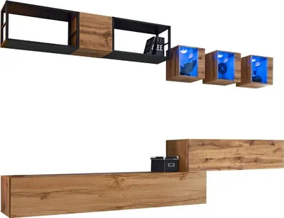 Image de Ensemble meubles de salon style industriel SWITCH M3. Coloris chêne.