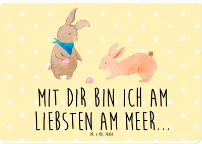 Produktbild von Mr. & Mrs. Panda Wandbild Hasen Muschel DIN A4 - Gelb Pastell - Geschenk, Meer, tafel, Beste Freundin, Strand, Muscheln, Metallbild, Schild, Muttertag, BFF, Türschild