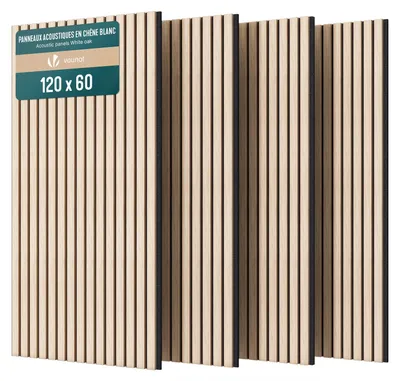 Produktbild von VOUNOT® 4er Set Akustikpaneele 120 × 60 × 2,1 cm, Akustik Wandpaneele in Holzoptik Weiß-Eiche