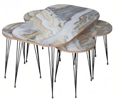 Immagine prodotto di Mehrfarbiger Holz-Couchtisch mit Beistelltischen im modernen Stil