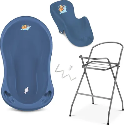Produktbild von 4 - Set Babybadewanne mit Gestell - Neugeborenen Set - Baby Wanne + Ständer + Babybadesitz + Abflussschlauch