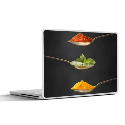 Produktbild von MuchoWow® Laptop Aufkleber Sticker Cover Kräuter - Löffel - Gewürze - Schwarz - Italienisch 25x18 cm - Laptop-Deko
