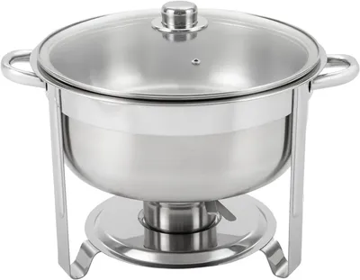 Obrázok produktu pre Ohrevná misa 8,5 l – okrúhla ohrevná misa – nerezová oceľ – sklenený poklop – dvojitá vložka – na bufet a oslavy – strieborná