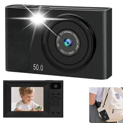 Produktbild von 1080P 48MP Digitalkamera mit Dual-Kamera – Tragbare Kompaktkamera mit 2,4" LCD Bildschirm, 64GB SD-Karte, Geschenk für Kinder und Teenager